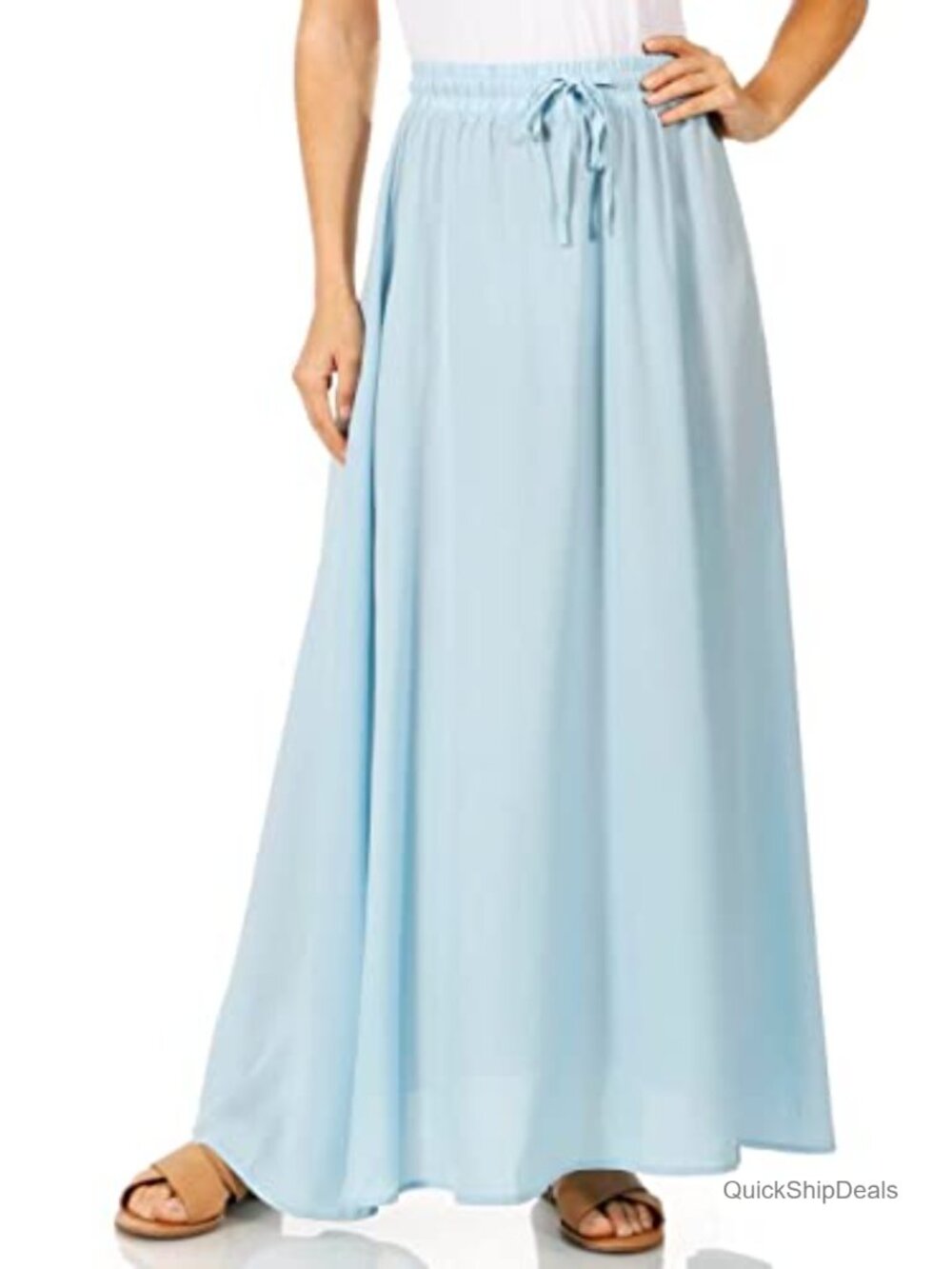 High Waisted Flowy Maxi Skirt A-Line Elastic Waist Long Skirts for Women